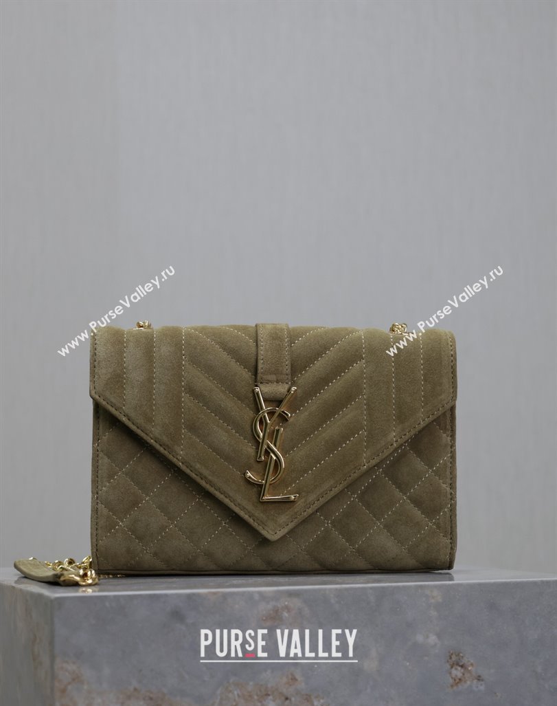 Saint Laurent Envelope Small Chain Bag in Suede 526286 Khaki Green 2024 (MHUI-240920039)