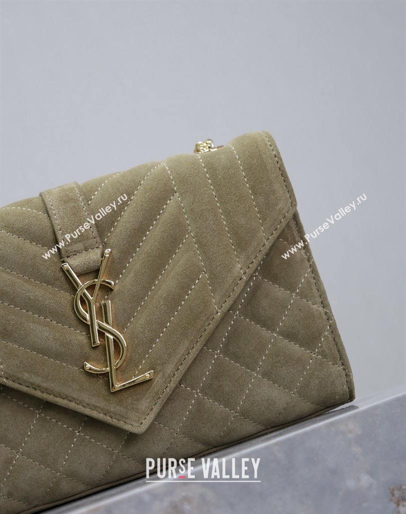 Saint Laurent Envelope Small Chain Bag in Suede 526286 Khaki Green 2024 (MHUI-240920039)