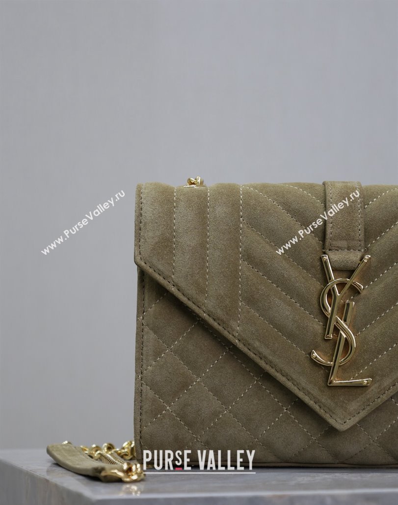 Saint Laurent Envelope Small Chain Bag in Suede 526286 Khaki Green 2024 (MHUI-240920039)