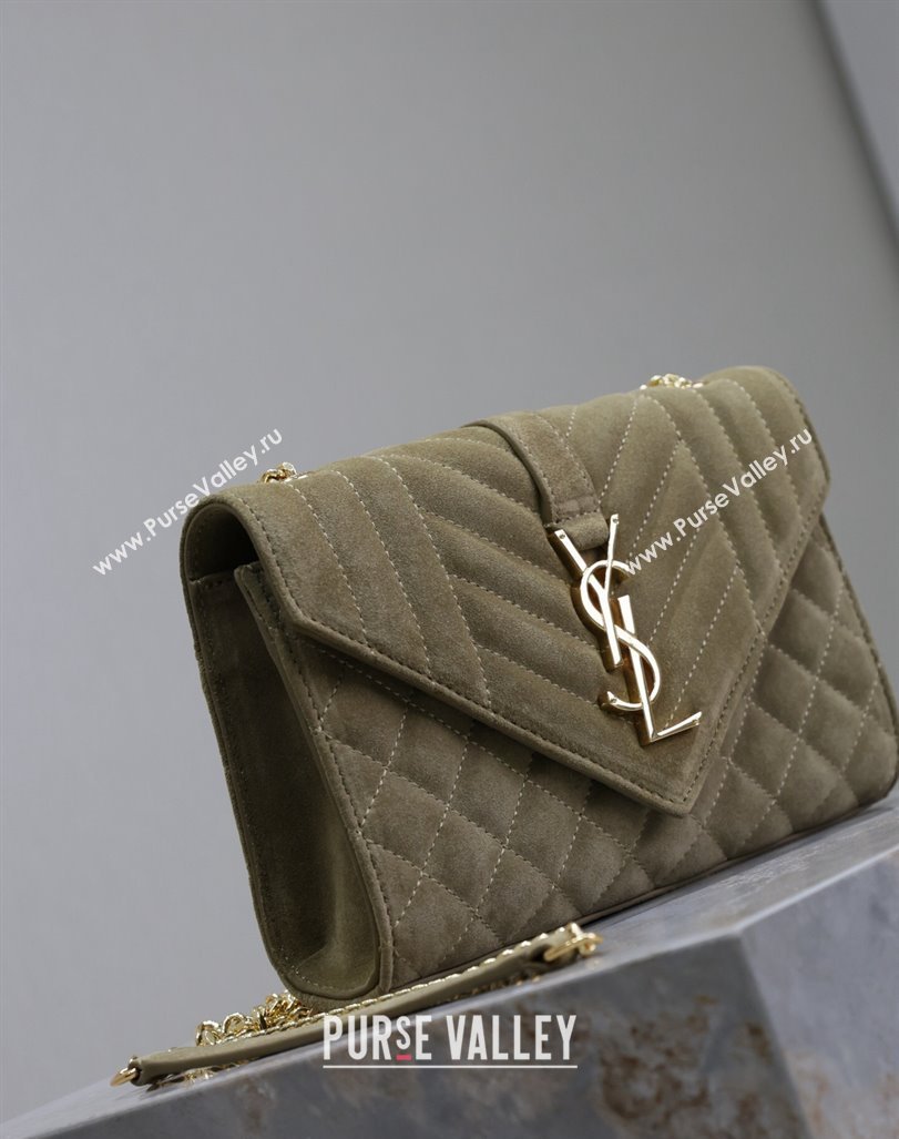 Saint Laurent Envelope Small Chain Bag in Suede 526286 Khaki Green 2024 (MHUI-240920039)