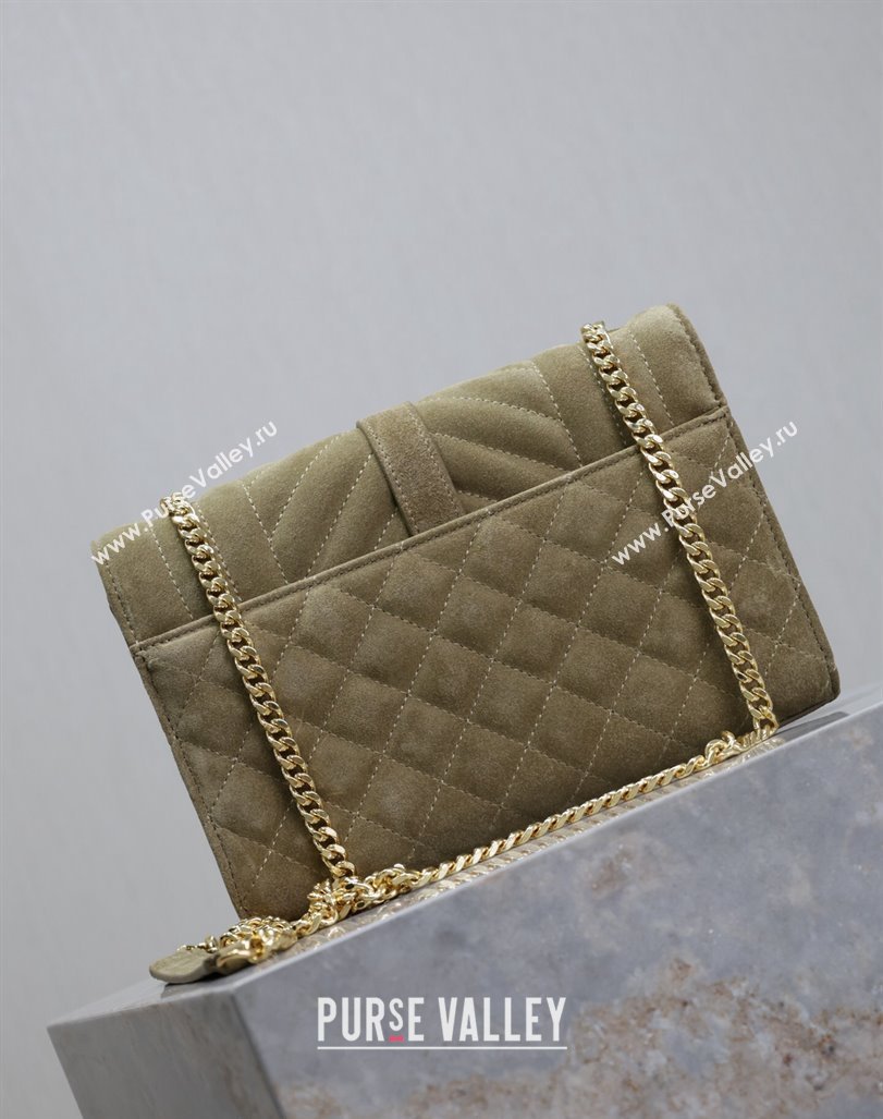 Saint Laurent Envelope Small Chain Bag in Suede 526286 Khaki Green 2024 (MHUI-240920039)