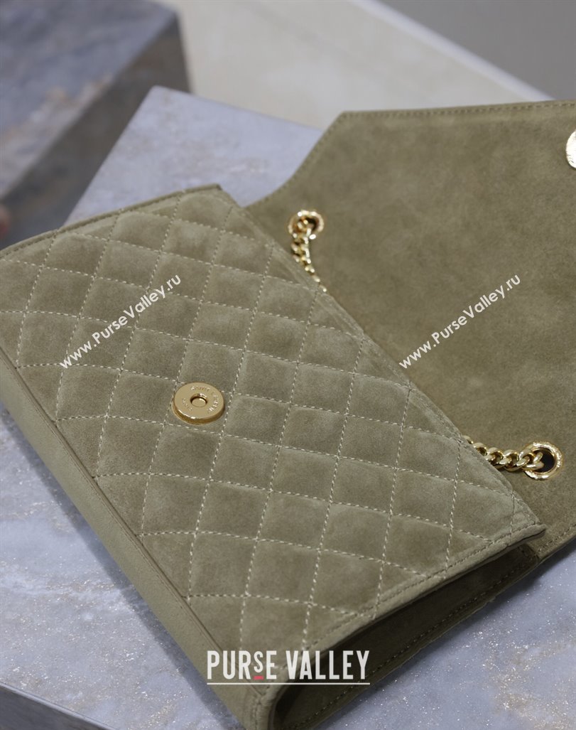 Saint Laurent Envelope Small Chain Bag in Suede 526286 Khaki Green 2024 (MHUI-240920039)