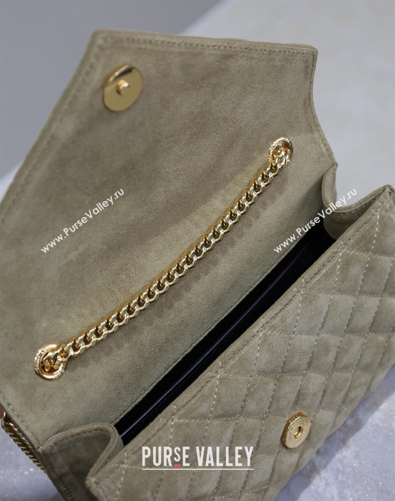 Saint Laurent Envelope Small Chain Bag in Suede 526286 Khaki Green 2024 (MHUI-240920039)