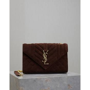 Saint Laurent Envelope Small Chain Bag in Suede 526286 Dark Brown 2024 (MHUI-240920040)