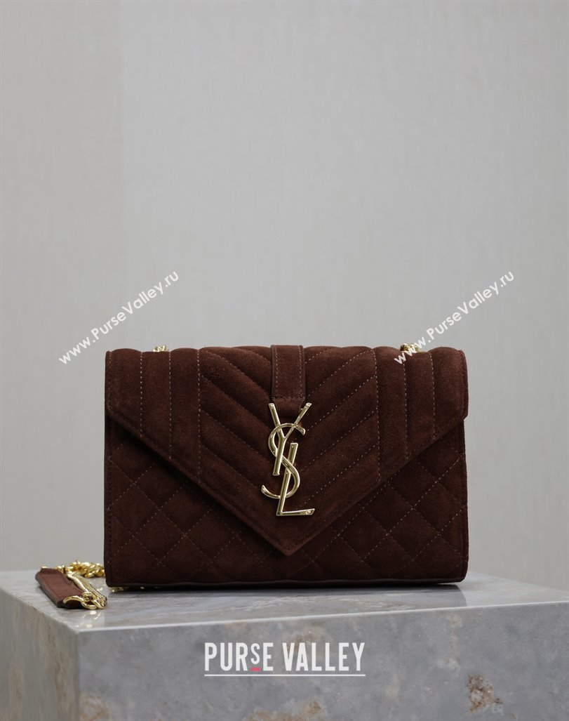 Saint Laurent Envelope Small Chain Bag in Suede 526286 Dark Brown 2024 (MHUI-240920040)