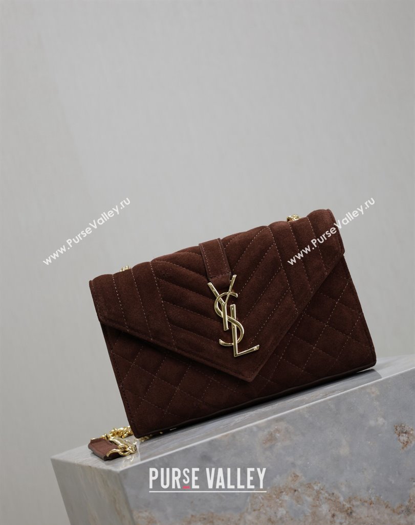 Saint Laurent Envelope Small Chain Bag in Suede 526286 Dark Brown 2024 (MHUI-240920040)