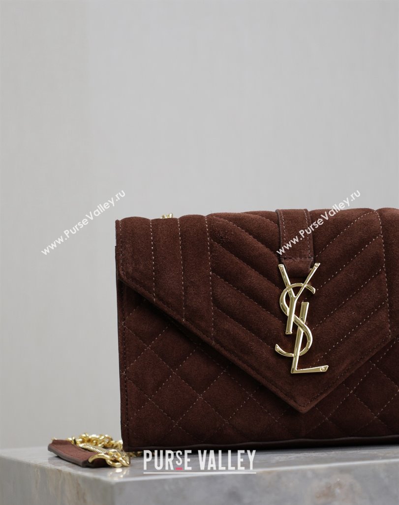 Saint Laurent Envelope Small Chain Bag in Suede 526286 Dark Brown 2024 (MHUI-240920040)