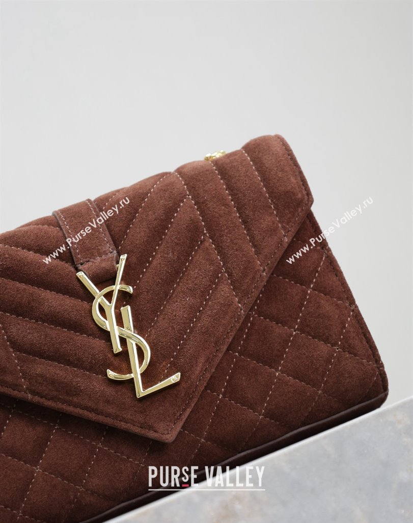 Saint Laurent Envelope Small Chain Bag in Suede 526286 Dark Brown 2024 (MHUI-240920040)