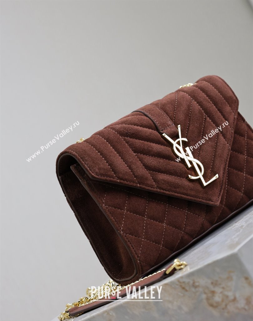 Saint Laurent Envelope Small Chain Bag in Suede 526286 Dark Brown 2024 (MHUI-240920040)