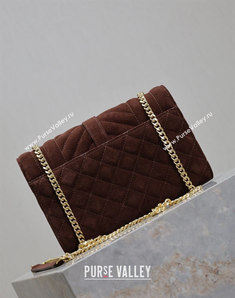 Saint Laurent Envelope Small Chain Bag in Suede 526286 Dark Brown 2024 (MHUI-240920040)