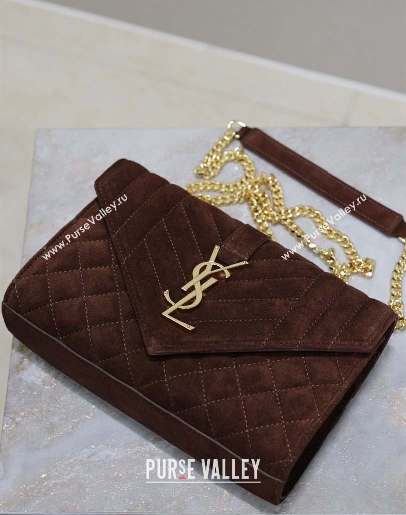 Saint Laurent Envelope Small Chain Bag in Suede 526286 Dark Brown 2024 (MHUI-240920040)