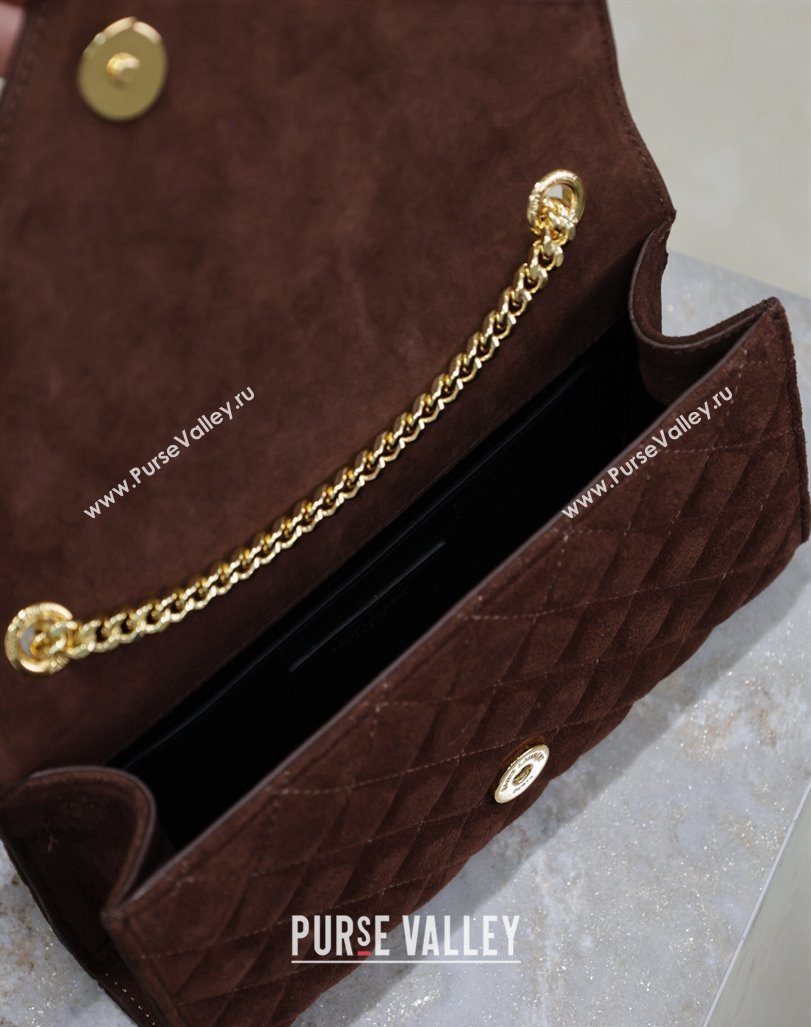 Saint Laurent Envelope Small Chain Bag in Suede 526286 Dark Brown 2024 (MHUI-240920040)