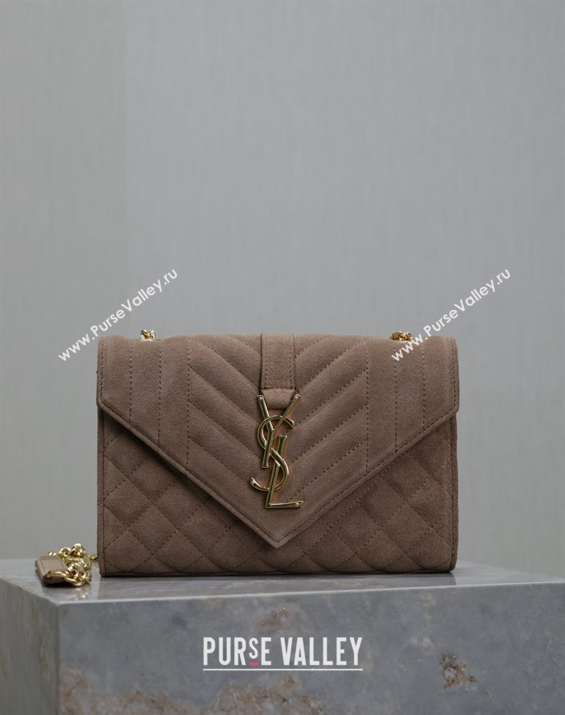 Saint Laurent Envelope Small Chain Bag in Suede 526286 Beige 2024 (MHUI-240920041)