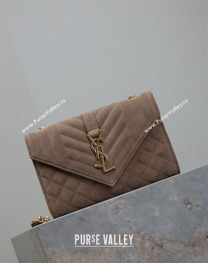 Saint Laurent Envelope Small Chain Bag in Suede 526286 Beige 2024 (MHUI-240920041)