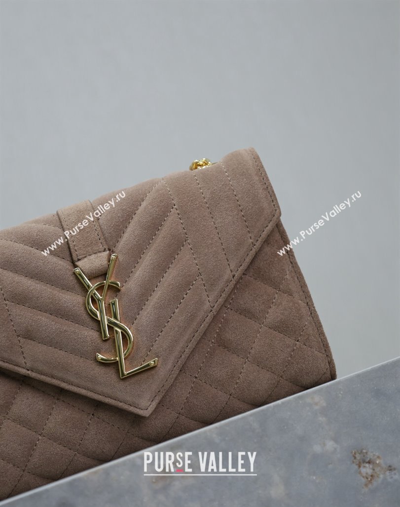 Saint Laurent Envelope Small Chain Bag in Suede 526286 Beige 2024 (MHUI-240920041)