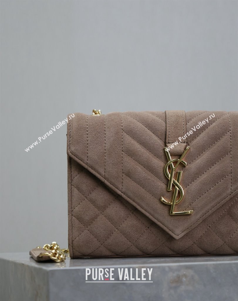 Saint Laurent Envelope Small Chain Bag in Suede 526286 Beige 2024 (MHUI-240920041)