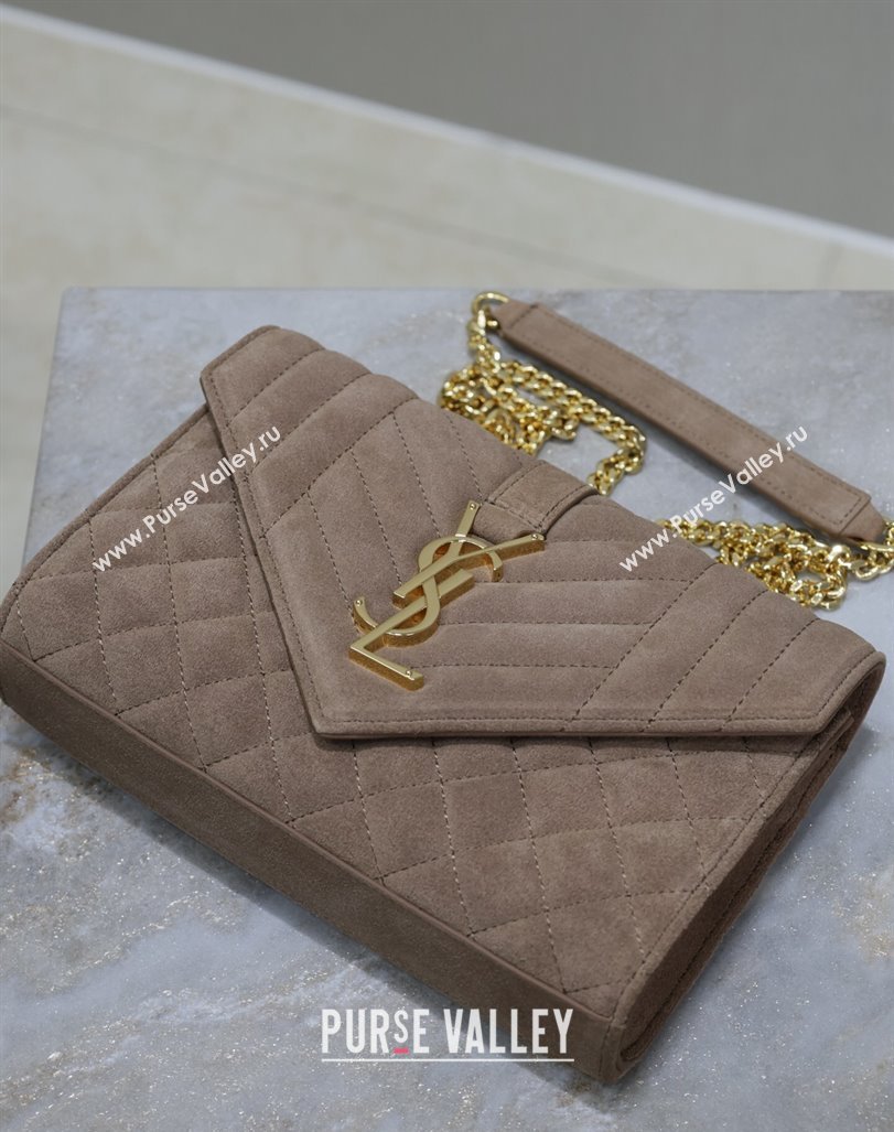 Saint Laurent Envelope Small Chain Bag in Suede 526286 Beige 2024 (MHUI-240920041)