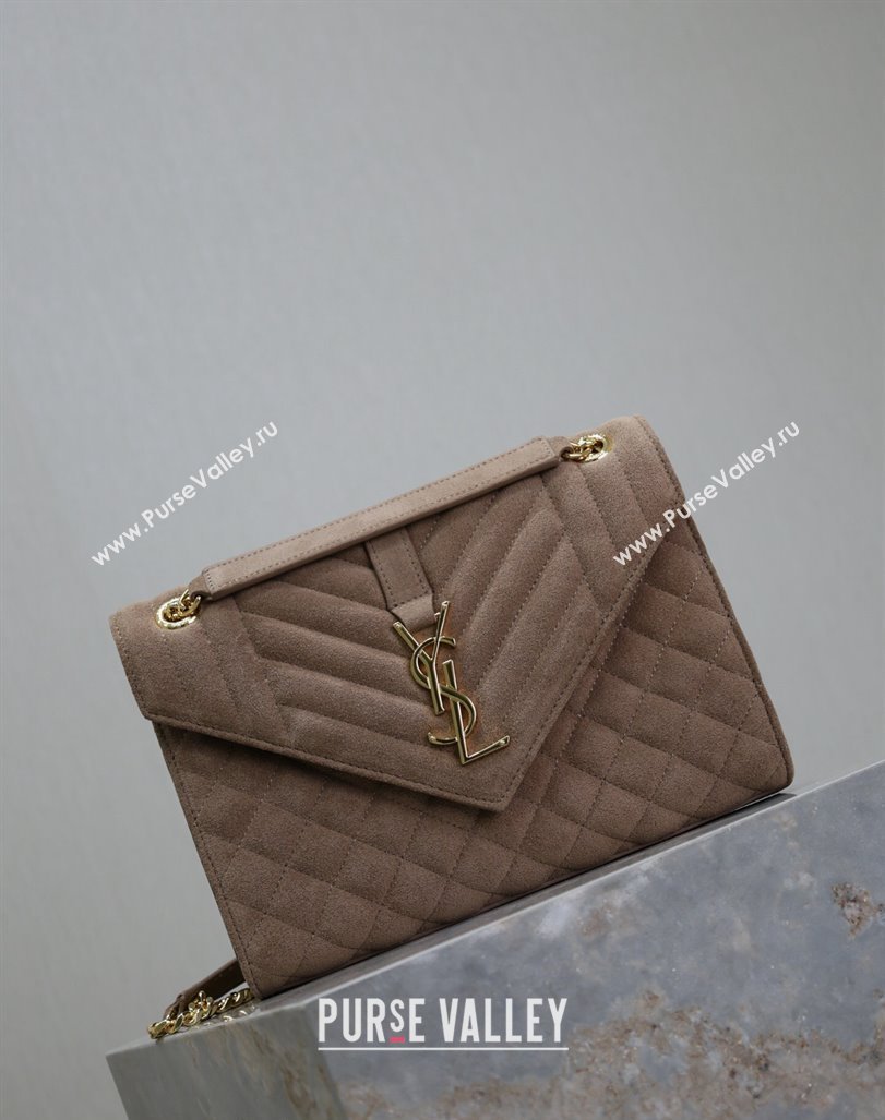 Saint Laurent Envelope Medium Bag in Suede 487206 Beige 2024 (MHUI-240920042)