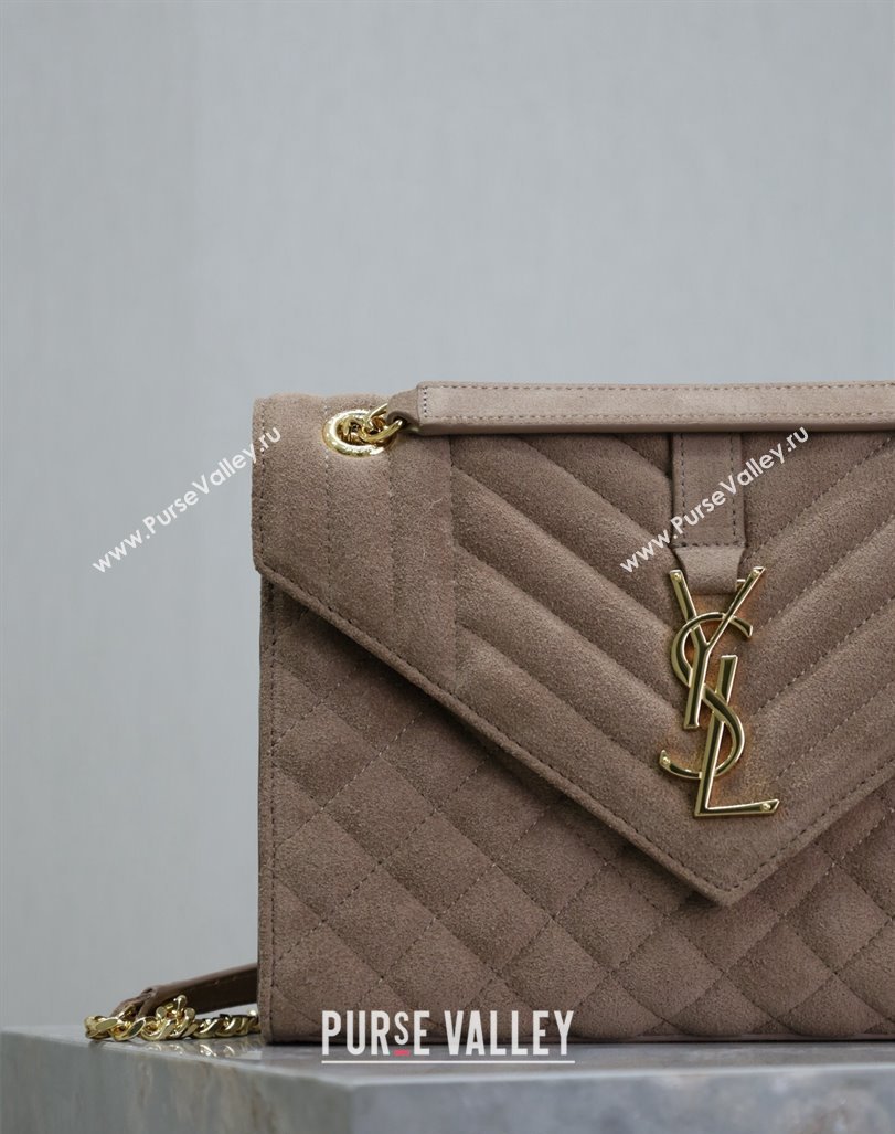 Saint Laurent Envelope Medium Bag in Suede 487206 Beige 2024 (MHUI-240920042)