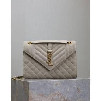 Saint Laurent Envelope Medium Bag in Suede 487206 Light Grey 2024 (MHUI-240920043)