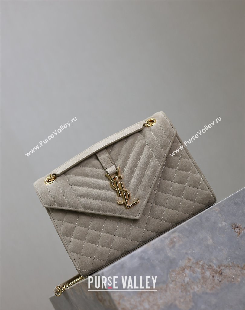 Saint Laurent Envelope Medium Bag in Suede 487206 Light Grey 2024 (MHUI-240920043)