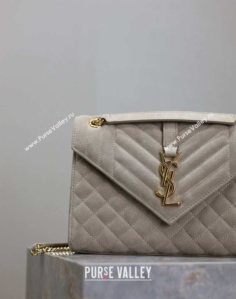 Saint Laurent Envelope Medium Bag in Suede 487206 Light Grey 2024 (MHUI-240920043)