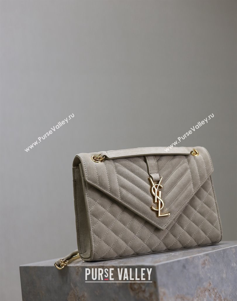 Saint Laurent Envelope Medium Bag in Suede 487206 Light Grey 2024 (MHUI-240920043)