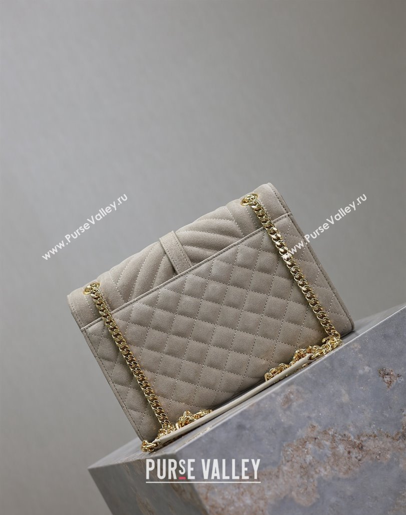 Saint Laurent Envelope Medium Bag in Suede 487206 Light Grey 2024 (MHUI-240920043)