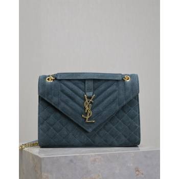 Saint Laurent Envelope Medium Bag in Suede 487206 Blue 2024 (MHUI-240920044)