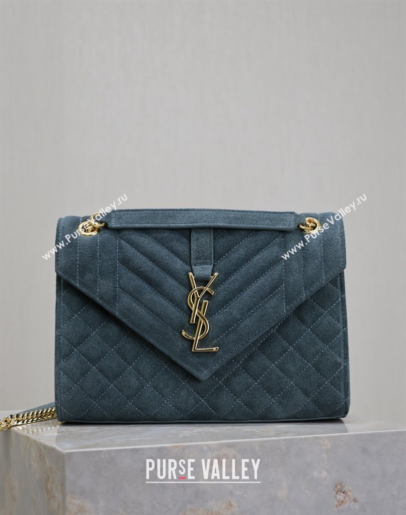 Saint Laurent Envelope Medium Bag in Suede 487206 Blue 2024 (MHUI-240920044)