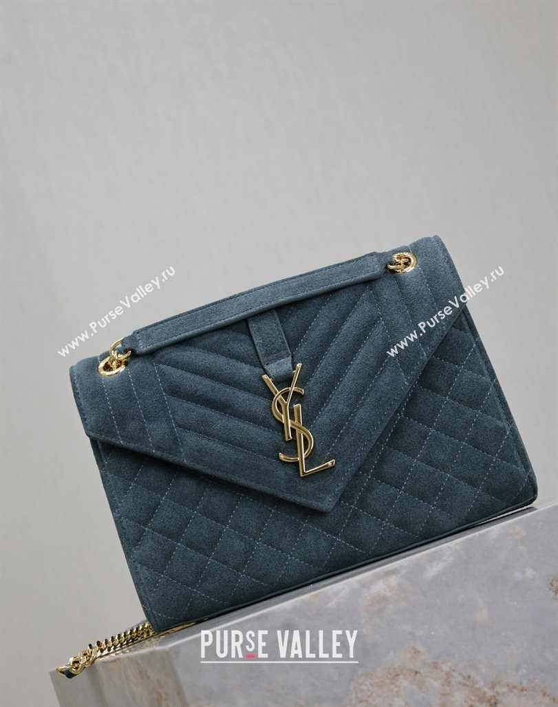 Saint Laurent Envelope Medium Bag in Suede 487206 Blue 2024 (MHUI-240920044)