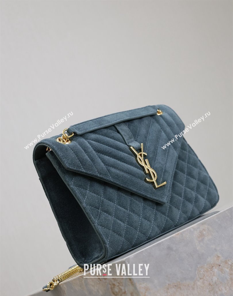 Saint Laurent Envelope Medium Bag in Suede 487206 Blue 2024 (MHUI-240920044)