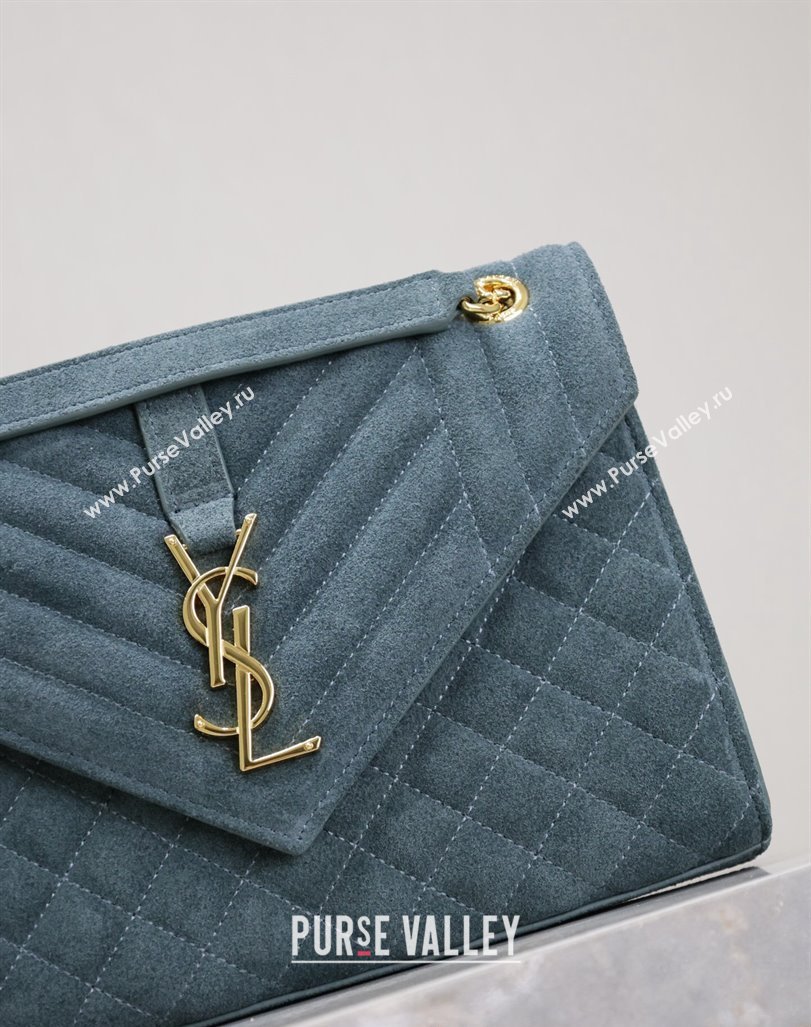 Saint Laurent Envelope Medium Bag in Suede 487206 Blue 2024 (MHUI-240920044)