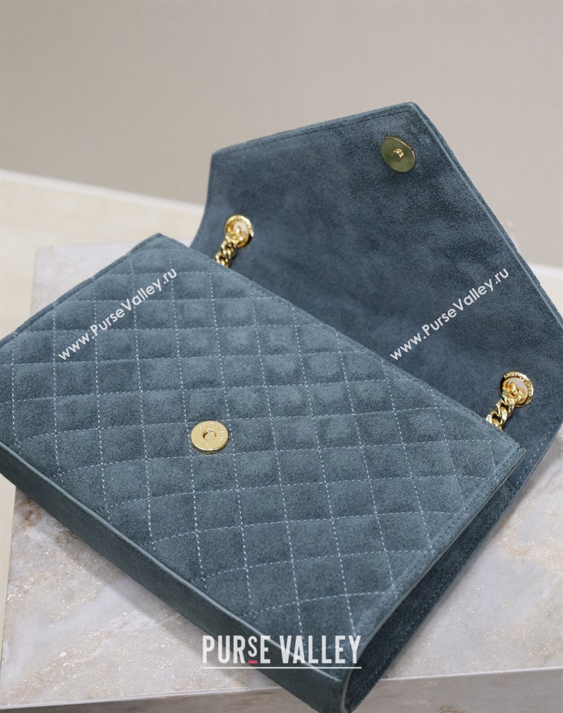 Saint Laurent Envelope Medium Bag in Suede 487206 Blue 2024 (MHUI-240920044)