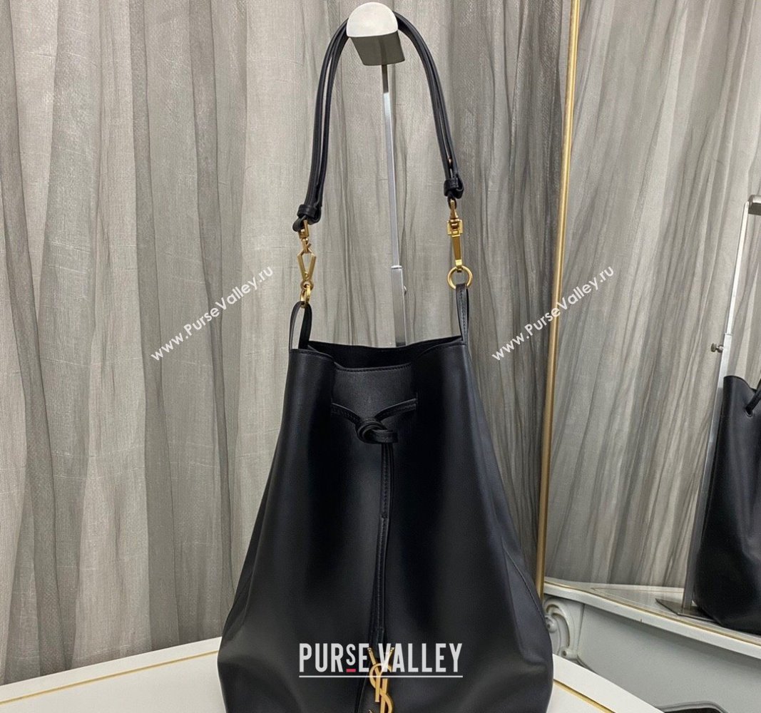 Saint Laurent Paris Vii Pochon Bucket Bag in Black Lambskin 2024 804302 (nana-240920033)