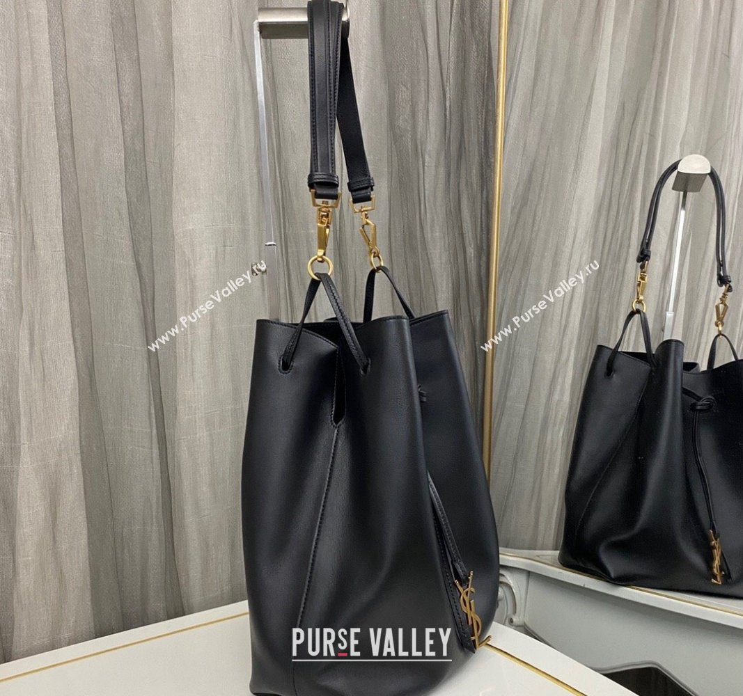 Saint Laurent Paris Vii Pochon Bucket Bag in Black Lambskin 2024 804302 (nana-240920033)