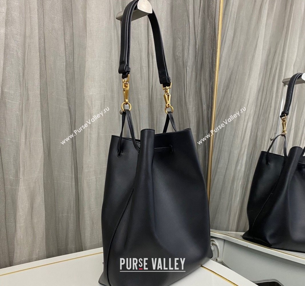 Saint Laurent Paris Vii Pochon Bucket Bag in Black Lambskin 2024 804302 (nana-240920033)