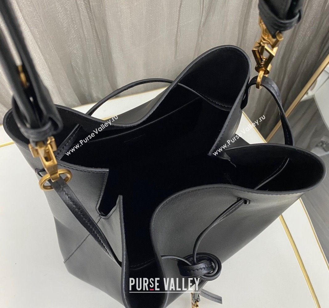 Saint Laurent Paris Vii Pochon Bucket Bag in Black Lambskin 2024 804302 (nana-240920033)