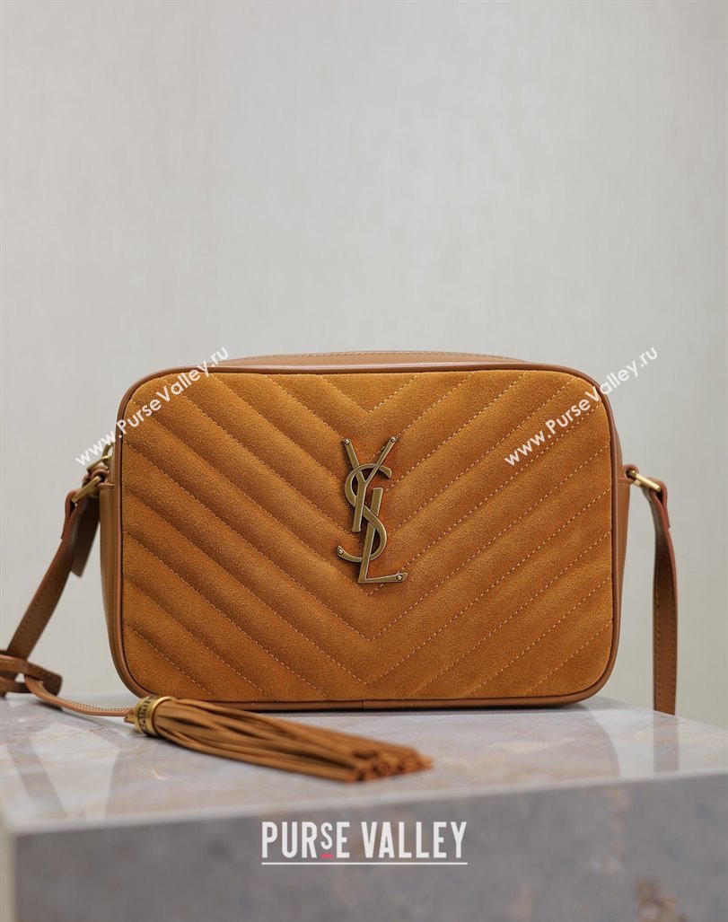 Saint Laurent Lou Camera Shoulder Bag in Suede 520534 Brown Yellow 2024 (MHUI-240920038)