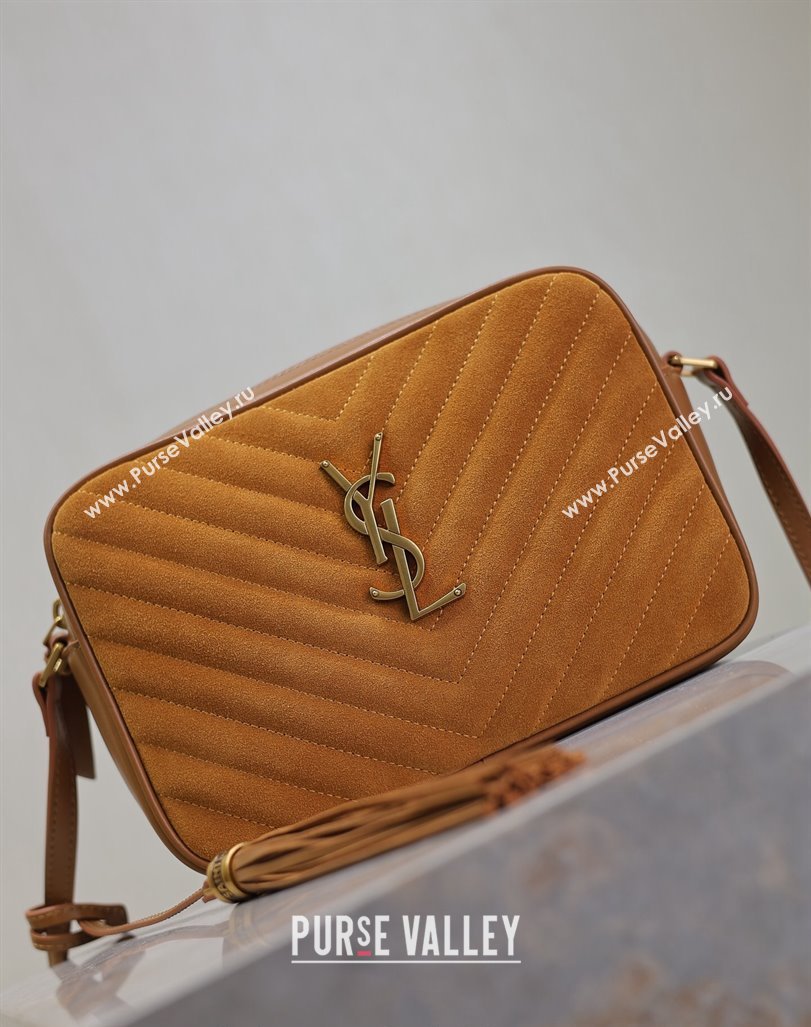 Saint Laurent Lou Camera Shoulder Bag in Suede 520534 Brown Yellow 2024 (MHUI-240920038)