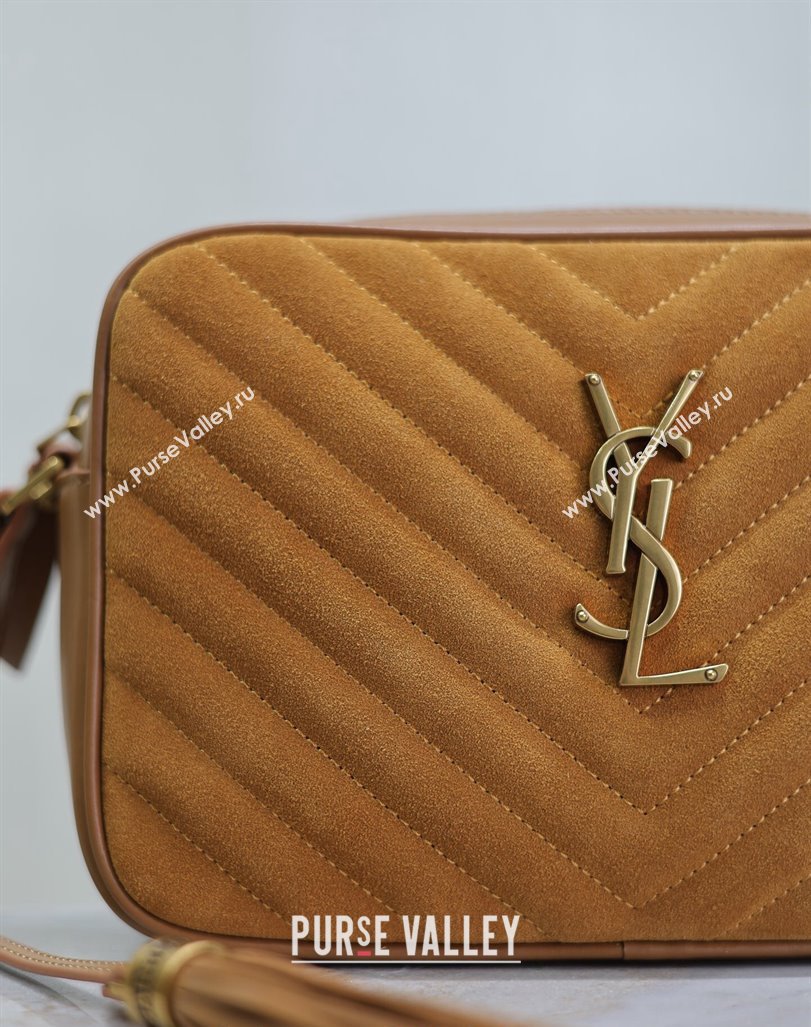 Saint Laurent Lou Camera Shoulder Bag in Suede 520534 Brown Yellow 2024 (MHUI-240920038)