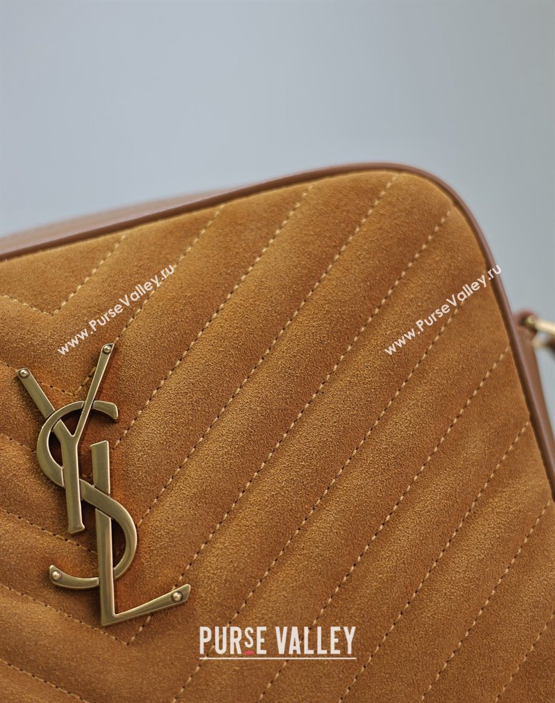 Saint Laurent Lou Camera Shoulder Bag in Suede 520534 Brown Yellow 2024 (MHUI-240920038)