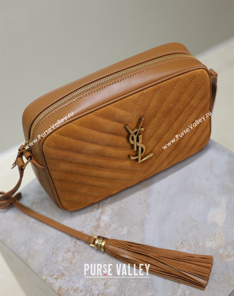 Saint Laurent Lou Camera Shoulder Bag in Suede 520534 Brown Yellow 2024 (MHUI-240920038)