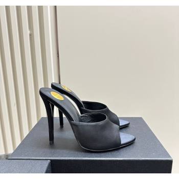 Saint Laurent Romy High Heel Slides Sandal 10.5cm in Satin Black 2024 (MD-241010073)