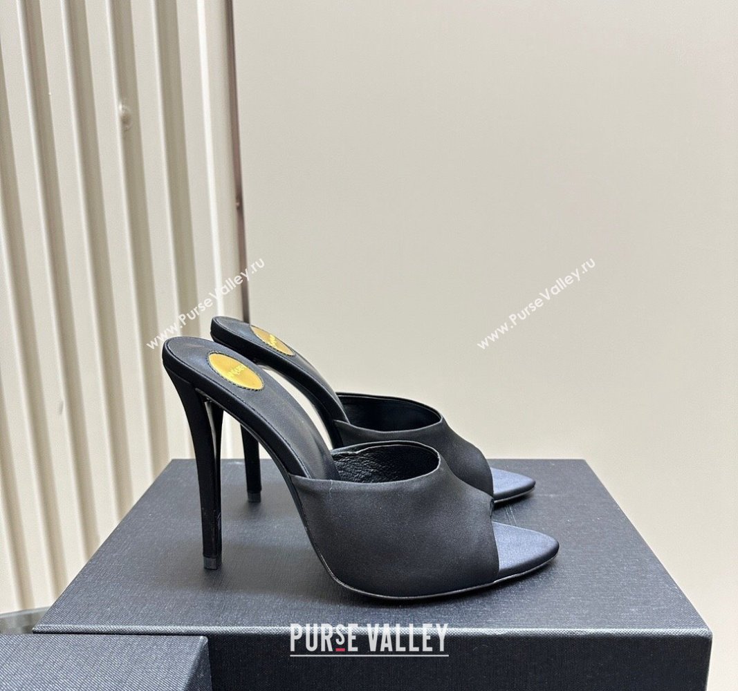 Saint Laurent Romy High Heel Slides Sandal 10.5cm in Satin Black 2024 (MD-241010073)