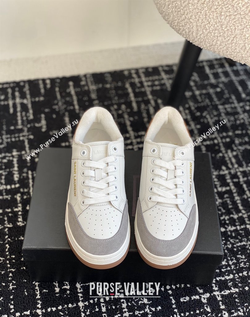 Saint Laurent SL/61 Sneakers in Smooth Leather and Suede White/Grey 2024 (SS-241010075)