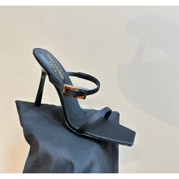 Saint Laurent Satin Heel Slides Sandal 10cm with Buckle Black 2024 YSL101012 (MD-241010081)