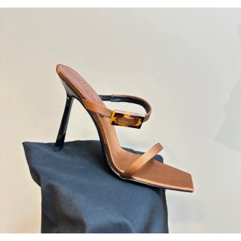 Saint Laurent Satin Heel Slides Sandal 10cm with Buckle Brown 2024 YSL101012 (MD-241010082)