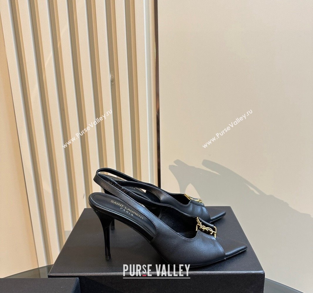 Saint Laurent Babylone Heel Sandals 9cm in Calfskin Leather with Framed YSL Black 2024 (MD-241010071)