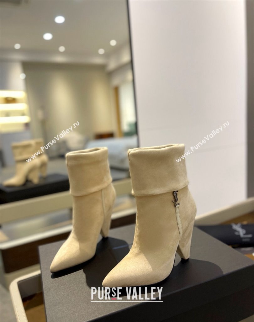 Saint Laurent Nike Ankle Boots in Suede and Monogram 8.5cm Beige 2024 ysl09111 (KL-241010044)